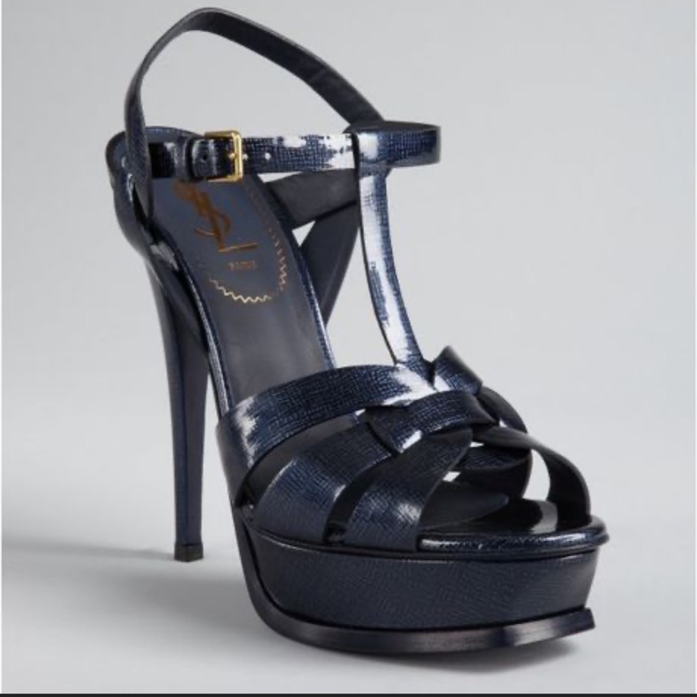Yves Saint Laurent “Authentic” Blue/Black Tribute Platform Sandals